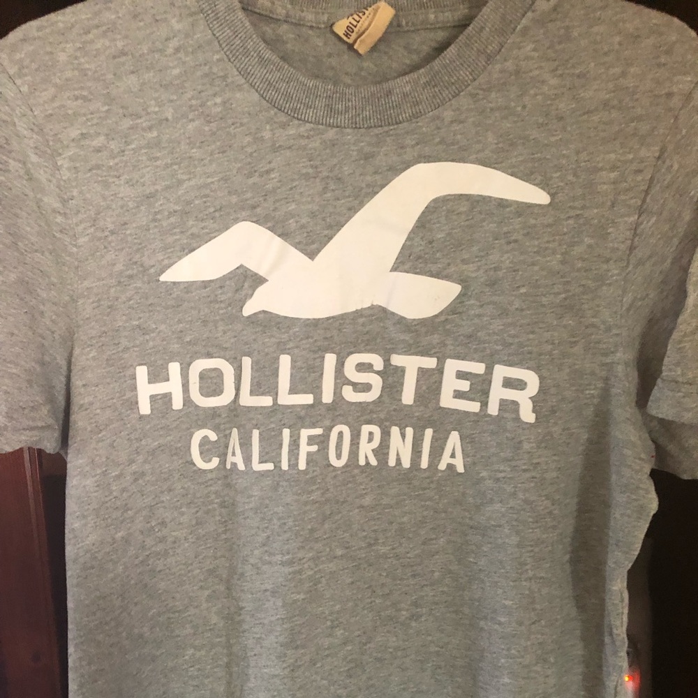 Hollister tee gray and white size large euc